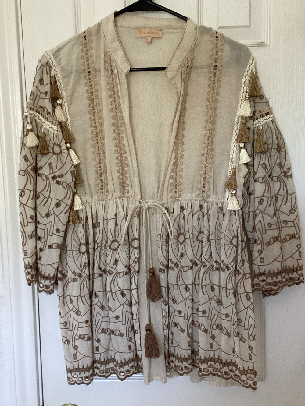 Boho Embroidered Tassel Jacket - Cream & Brown